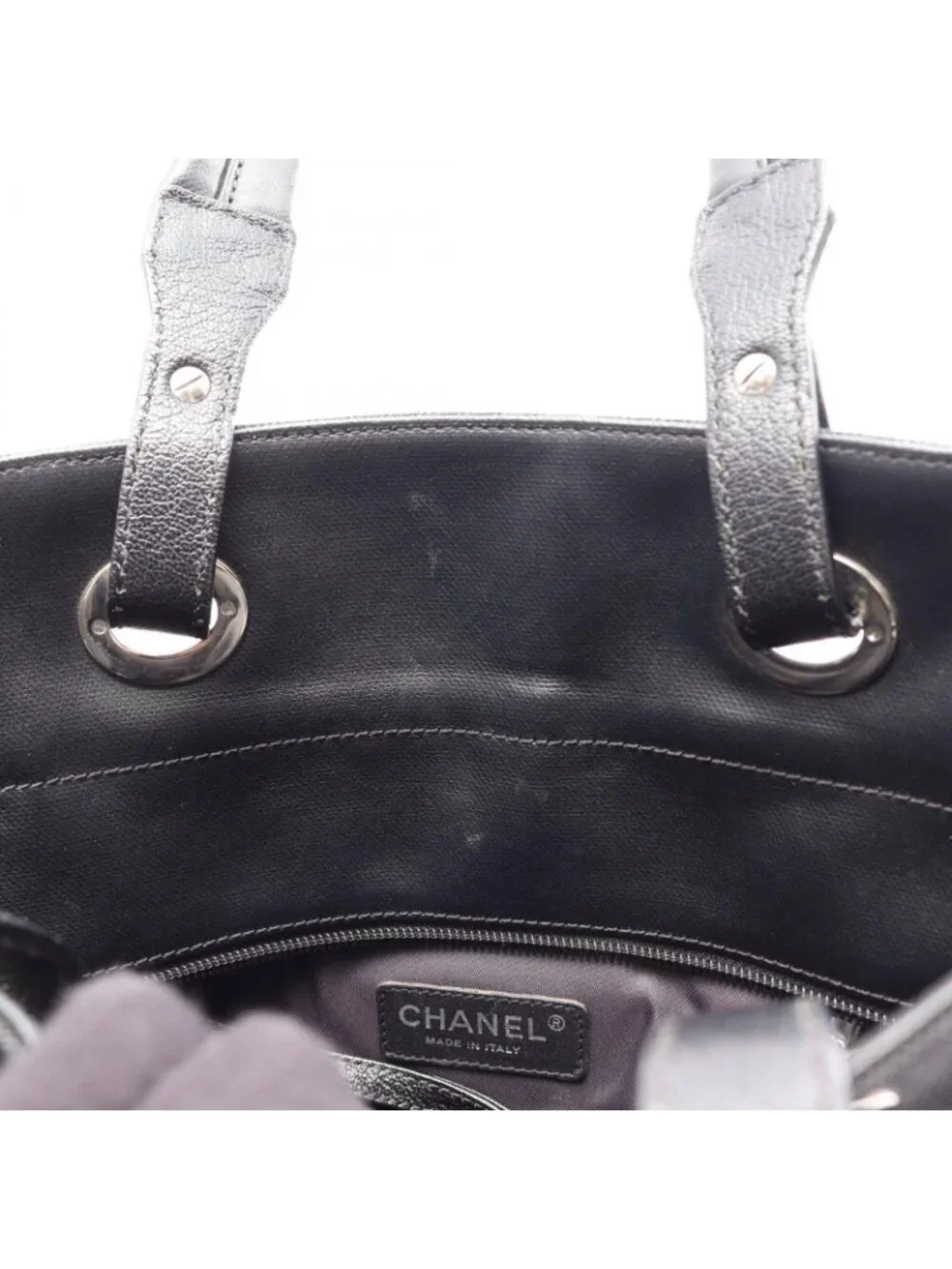 Chanel Tote Paris Biarritz PM Black Canvas Leather PM